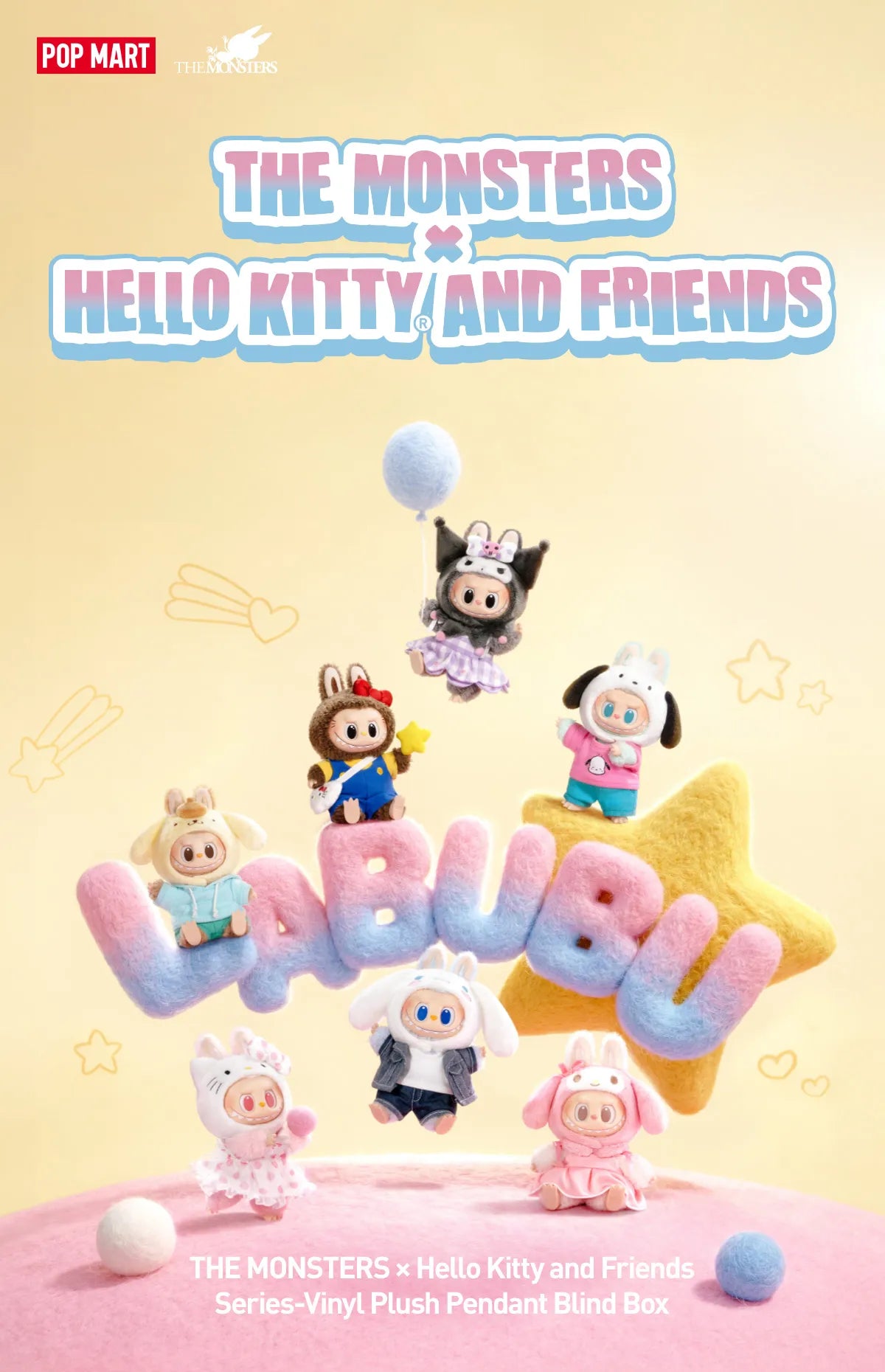 THE MONSTERS × Hello Kitty and Friends Series-Vinyl Plush Pendant Blind Box 100% Authentic