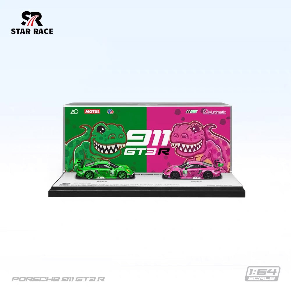 Star Race 1:64 Porsche 911 GT3 Green and Pink Dinosaur Double Car