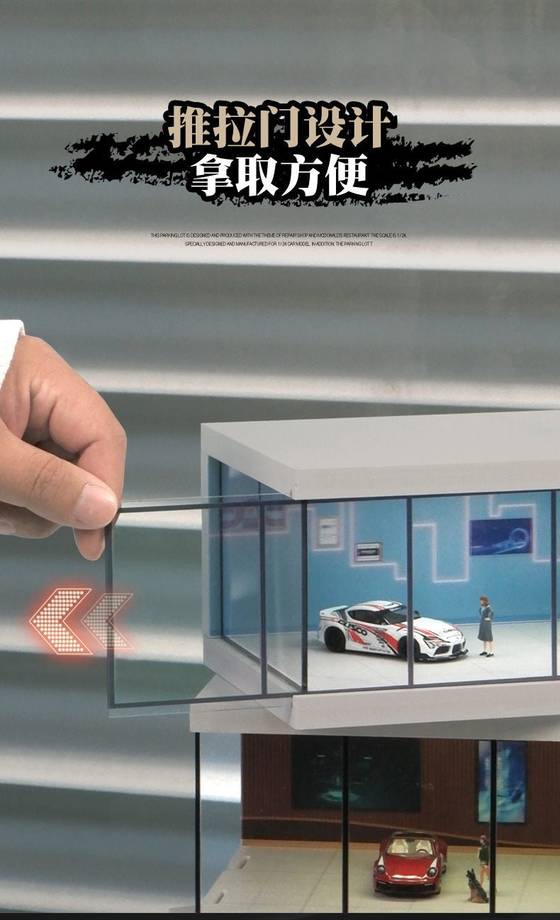 Car Showroom Scene Diorama with Lights (Black/Brown/Blue) (Does not include figures or model cars) - Inaboxstore