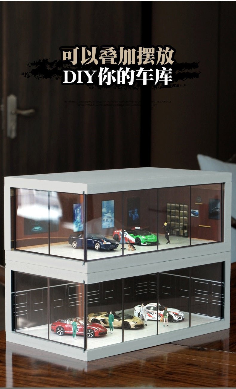 Car Showroom Scene Diorama with Lights (Black/Brown/Blue) (Does not include figures or model cars) - Inaboxstore