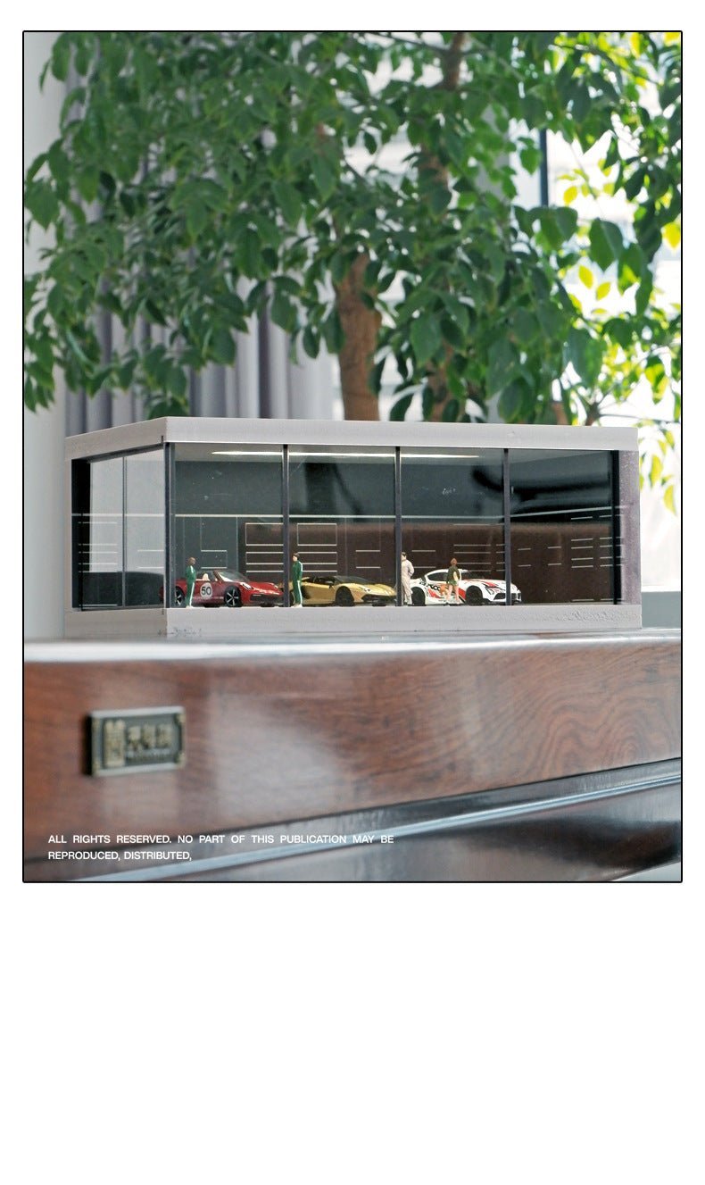 Car Showroom Scene Diorama with Lights (Black/Brown/Blue) (Does not include figures or model cars) - Inaboxstore