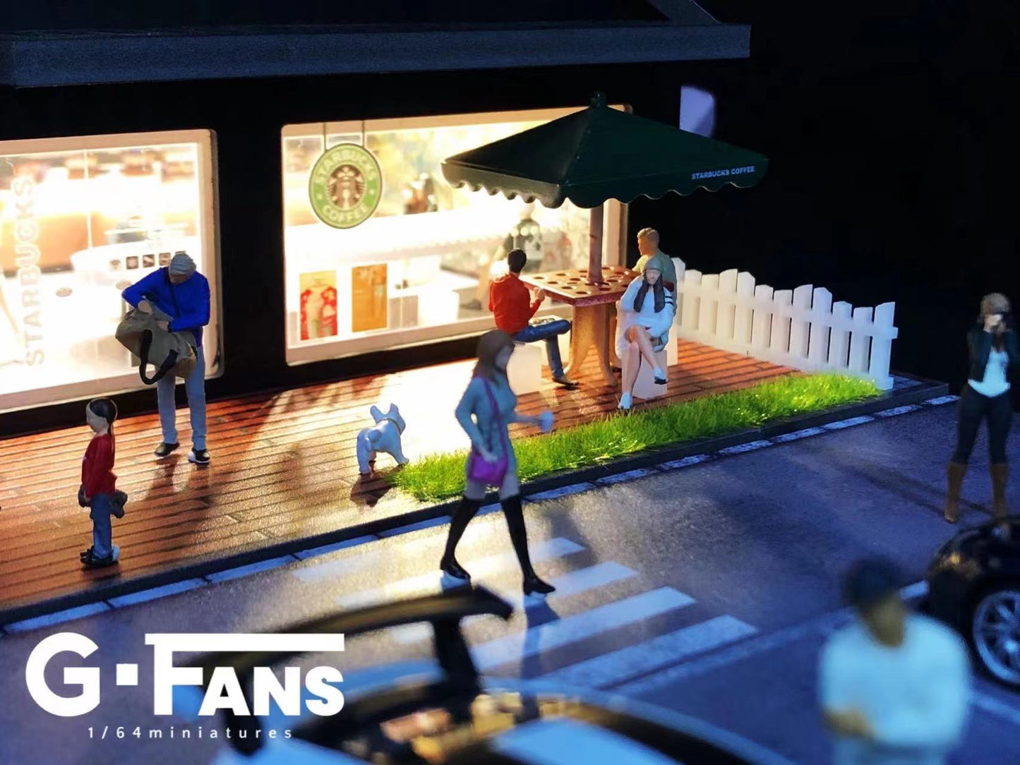 G - Fans 1:64 Scale LED - Illuminated Starbucks Coffee House Diorama (Cars & Model not included) - Inaboxstore