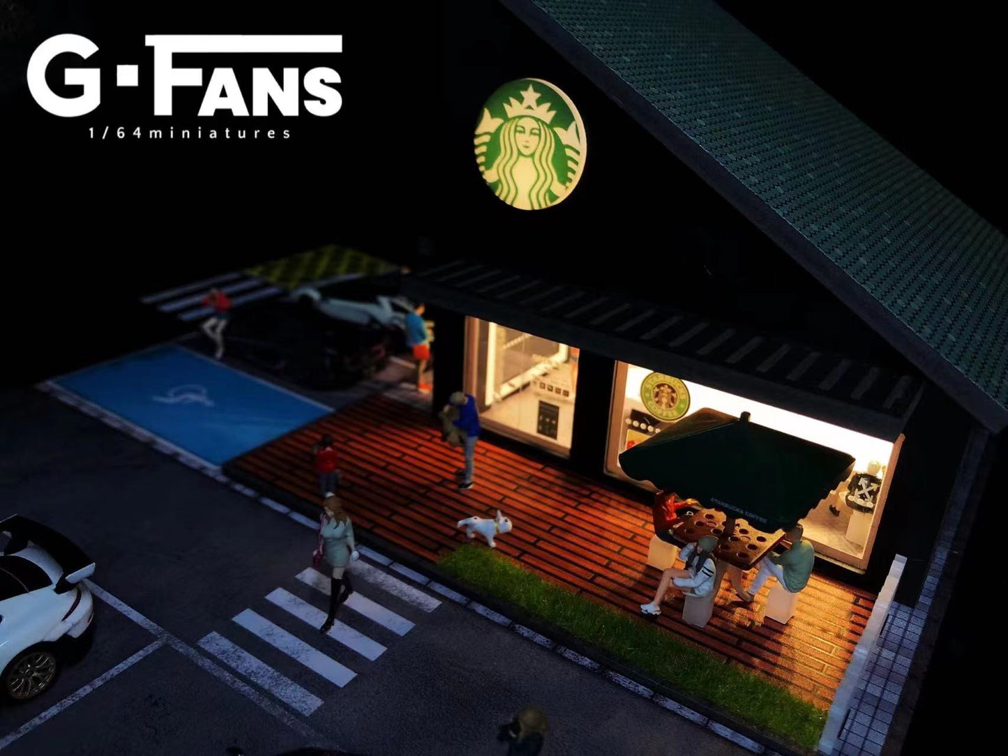 G - Fans 1:64 Scale LED - Illuminated Starbucks Coffee House Diorama (Cars & Model not included) - Inaboxstore