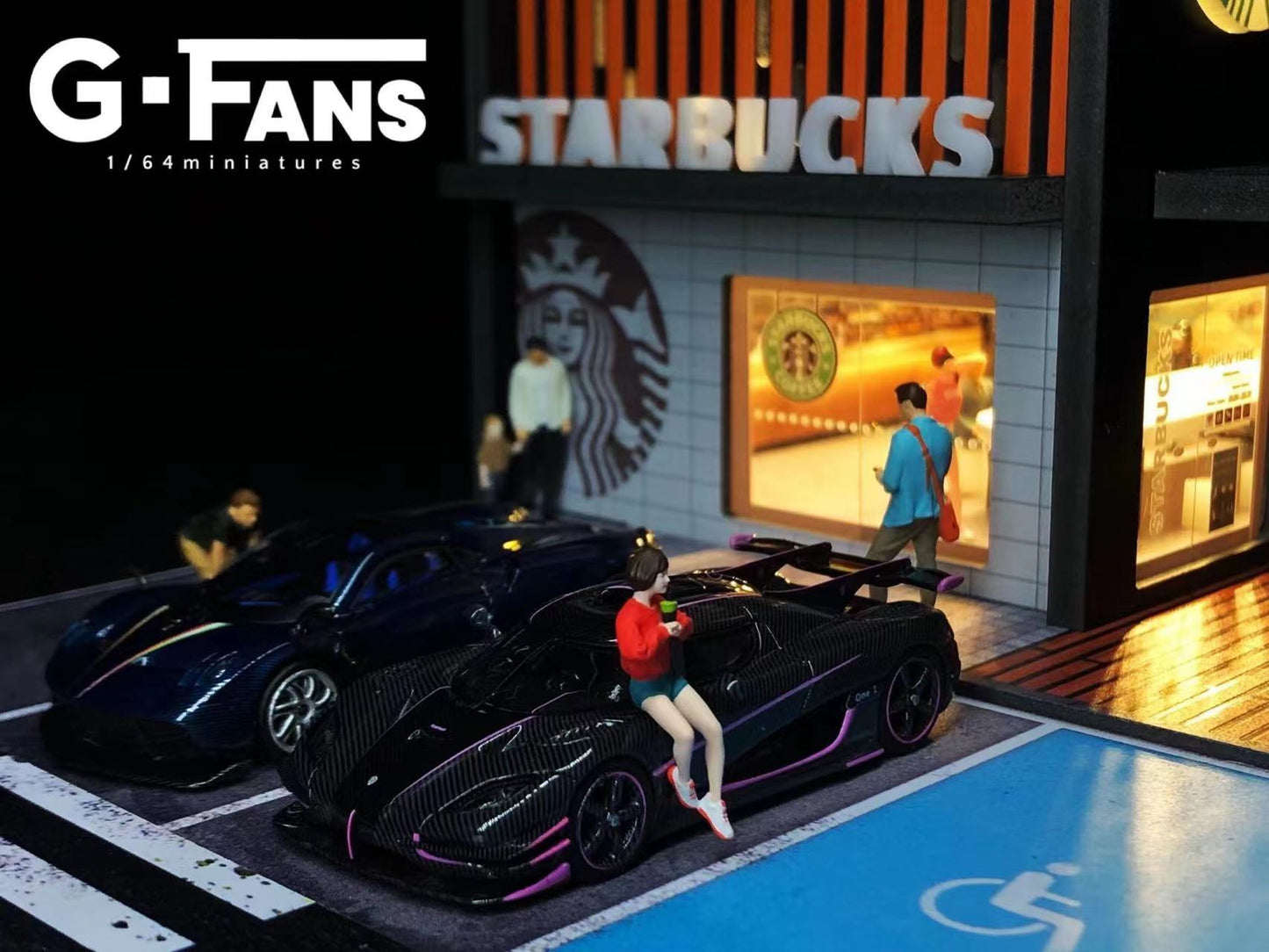 G - Fans 1:64 Scale LED - Illuminated Starbucks Coffee House Diorama (Cars & Model not included) - Inaboxstore