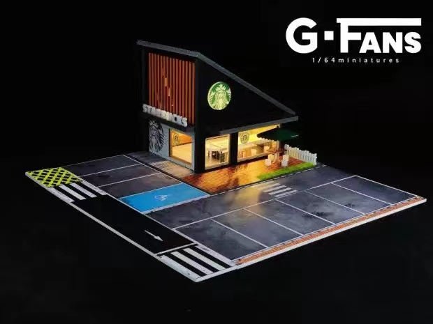 G - Fans 1:64 Scale LED - Illuminated Starbucks Coffee House Diorama (Cars & Model not included) - Inaboxstore