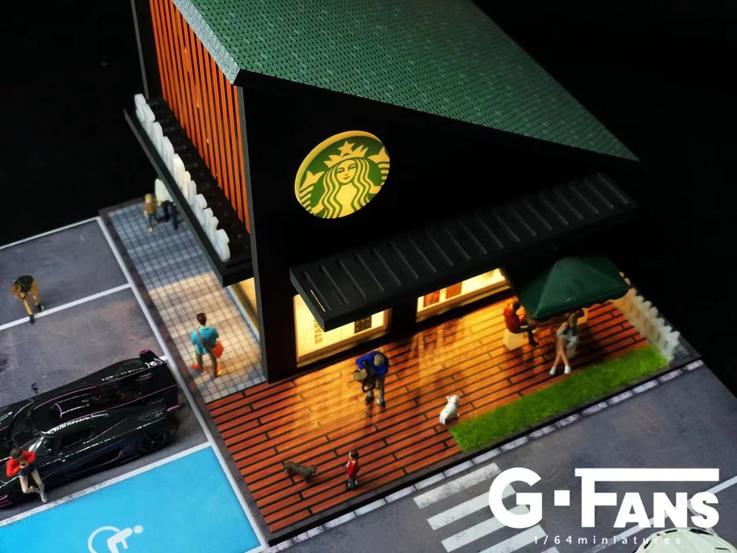 G - Fans 1:64 Scale LED - Illuminated Starbucks Coffee House Diorama (Cars & Model not included) - Inaboxstore