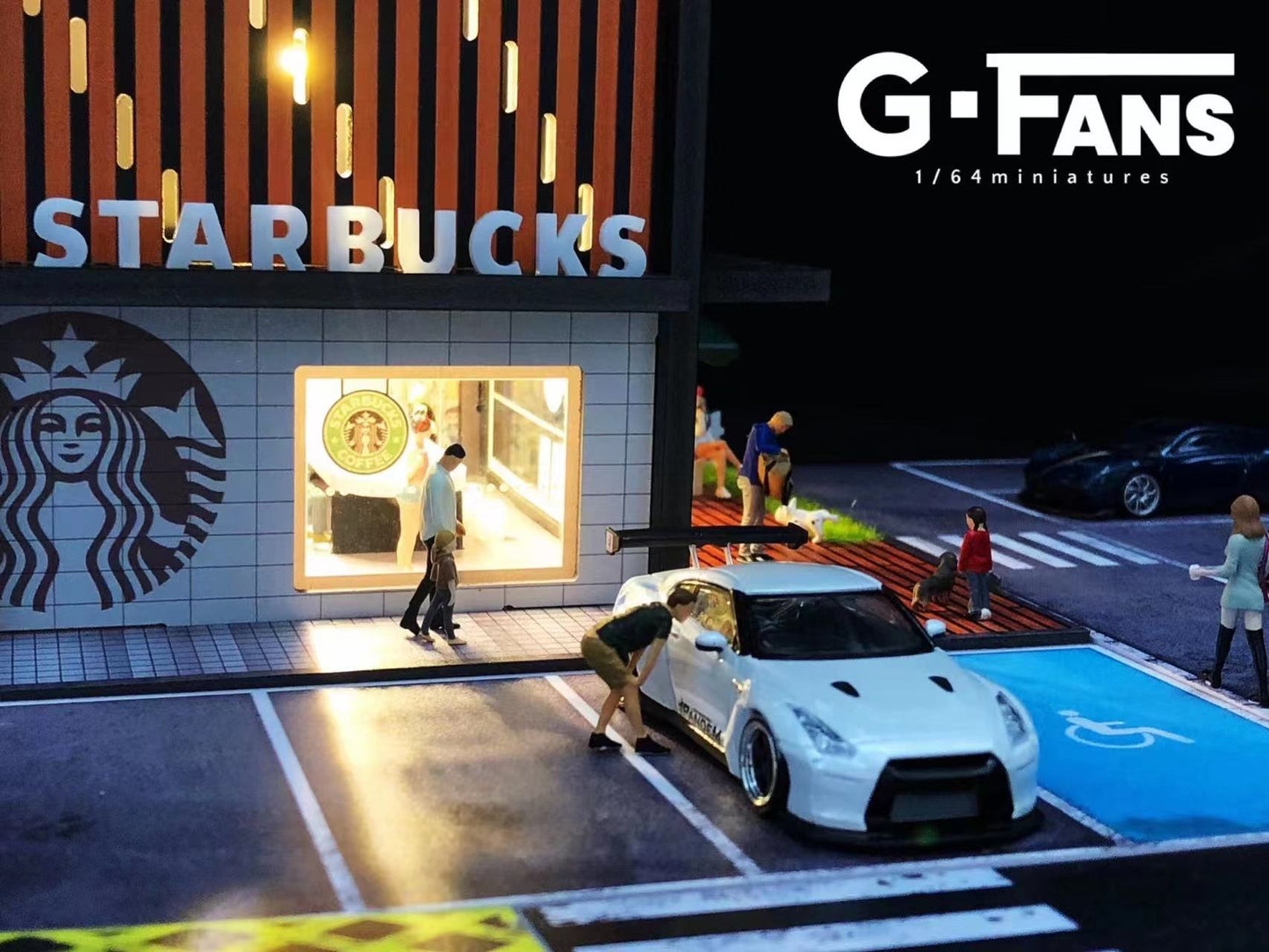 G - Fans 1:64 Scale LED - Illuminated Starbucks Coffee House Diorama (Cars & Model not included) - Inaboxstore