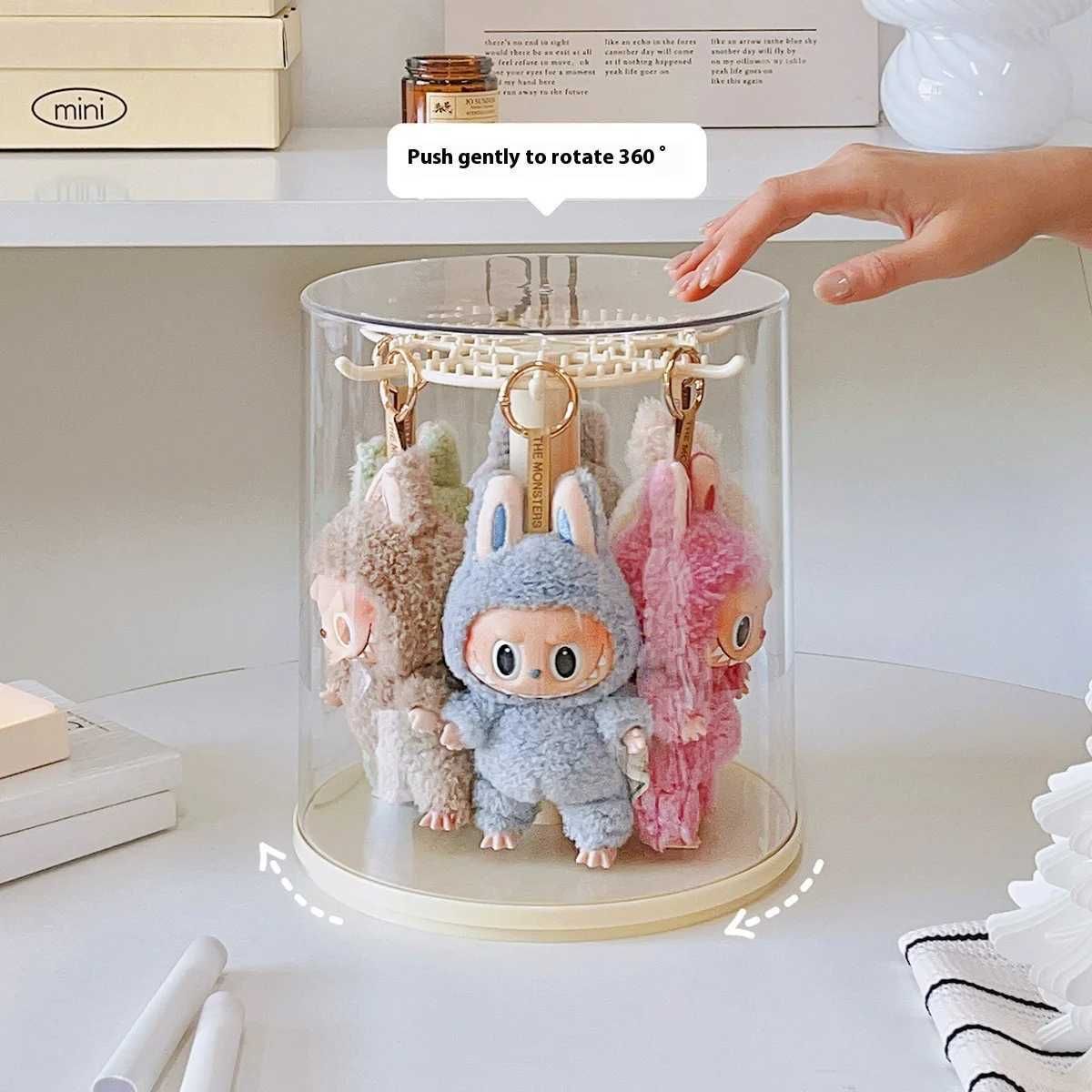 Stackable Transparent Rotating Display & Storage Box for Multi Labubu, Skullpanda, Crybaby Plush Pendants - Inaboxstore