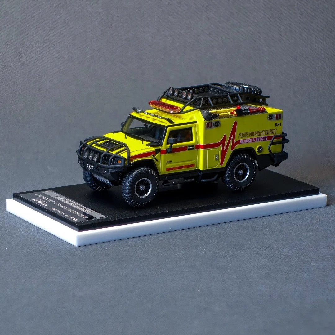 MK Miniatures 1:64 Hummer H2 Fire Department Edition Yellow HEC Hangzhou 2025 Exclusive