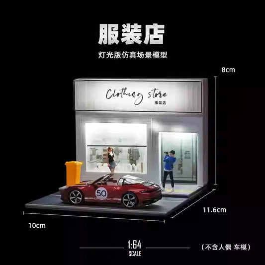 1:64 Clothing Store Diorama with Display Lights (Cars or Figure not included) - Inaboxstore