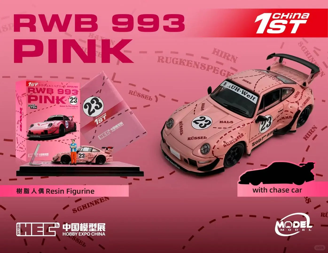HEC 2026 EXCLUSIVE 1:64 Mortal Model RWB 993 Pink with figure and chance of a chase