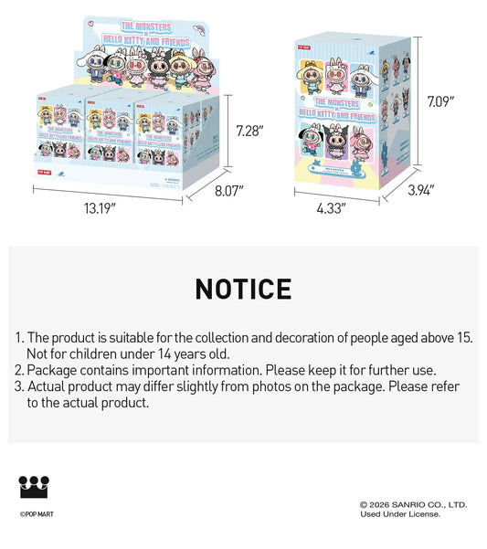 THE MONSTERS × Hello Kitty and Friends Series-Vinyl Plush Pendant Blind Box 100% Authentic