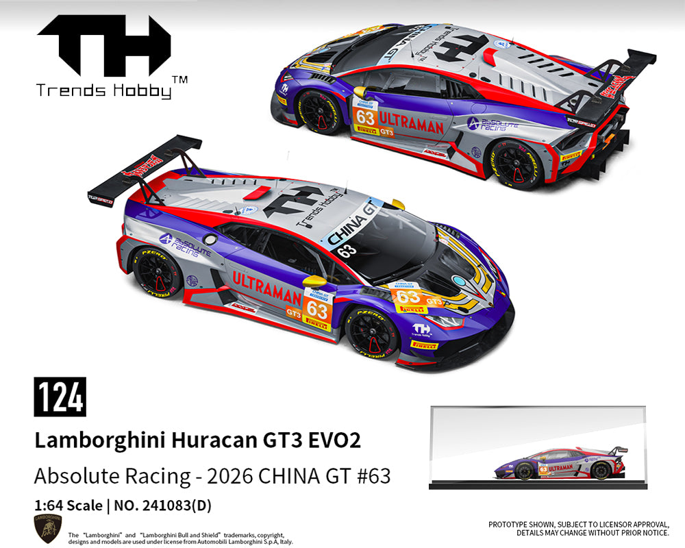 (Preorder) Trends Hobby 1:64 Lamborghini Huracan GT3 EVO2 Absolute Racing 2026 – Limited Edition