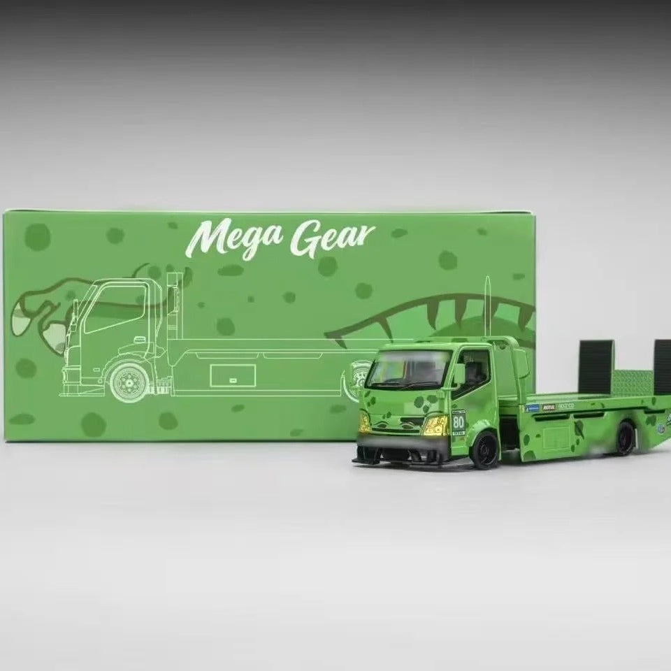 Megagear 1:64 Custom Tow Truck Pink Dinosaur Roxy livery, Metallic Green Dinosaur Rexy livery