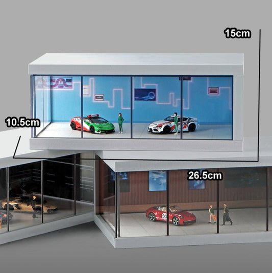 Car Showroom Scene Diorama with Lights (Black/Brown/Blue) (Does not include figures or model cars) - Inaboxstore