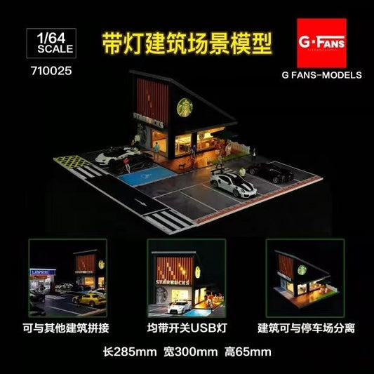 G - Fans 1:64 Scale LED - Illuminated Starbucks Coffee House Diorama (Cars & Model not included) - Inaboxstore