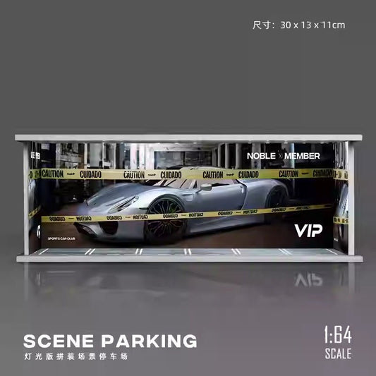 Garage with Caution Tape & decor Diorama and Lights (Does not include figures or model cars) - Inaboxstore