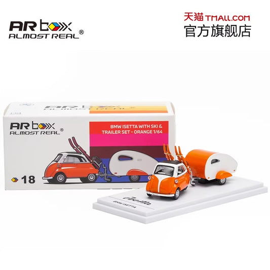 BMW ISETTA with skis and trailer set, 1:64 scale diecast model car AR box.
