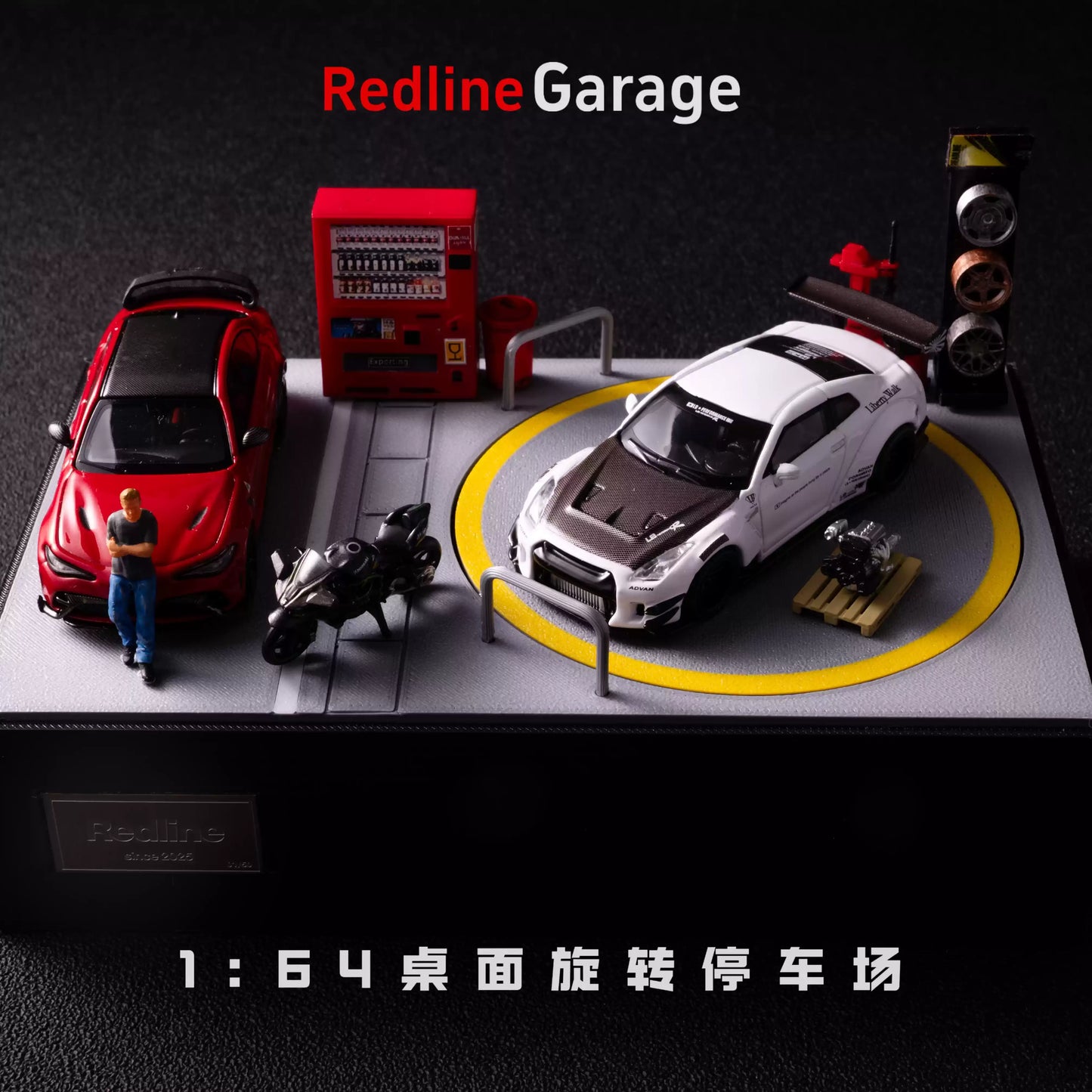 Diecast car rotating parking lot scene model for 1:64 car