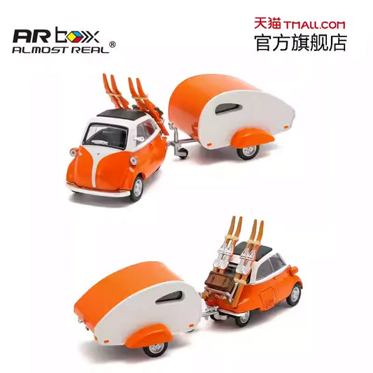 BMW ISETTA with skis and trailer set, 1:64 scale diecast model car AR box.