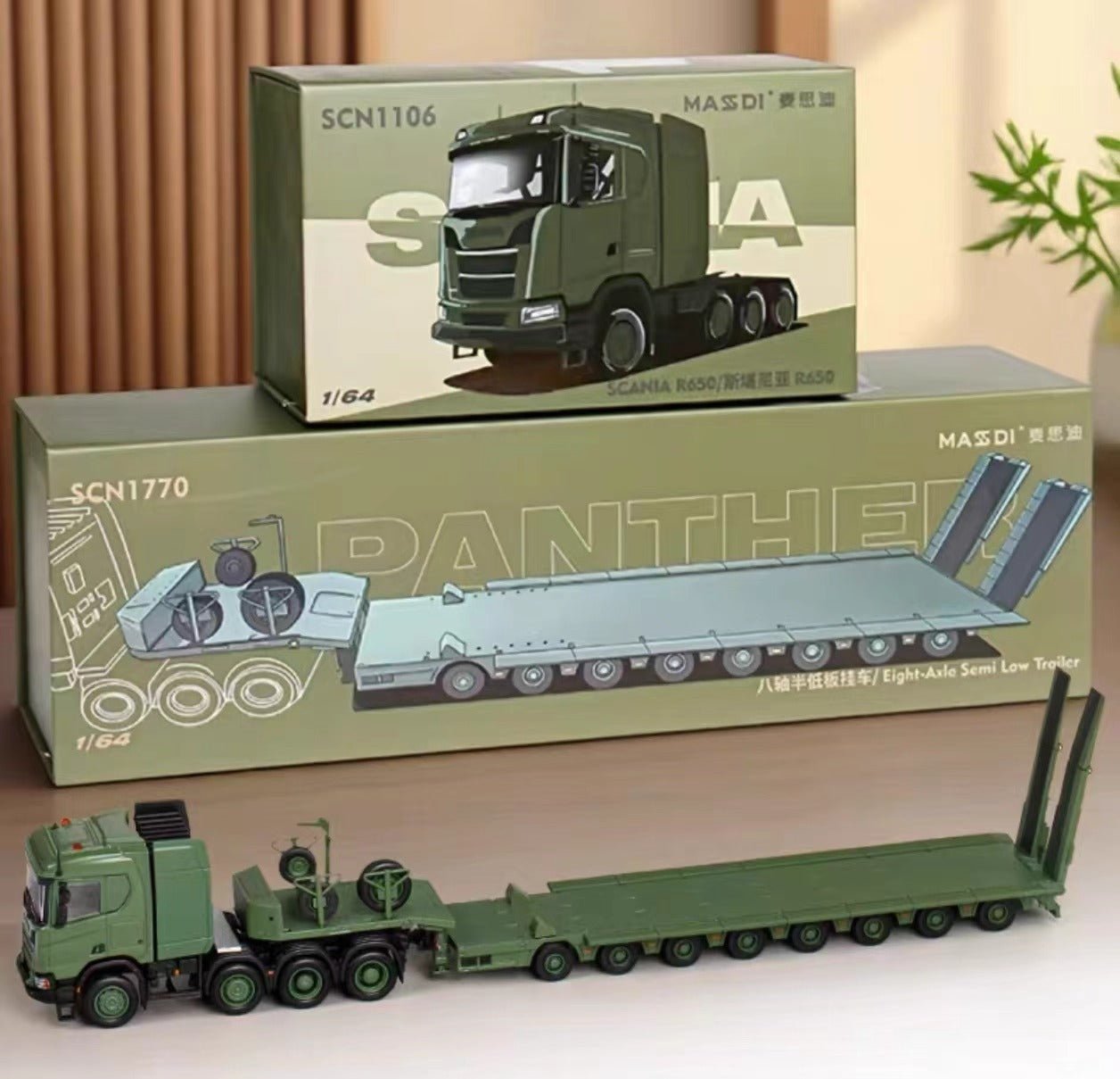 Masdi 1:64 Army Green SCANIA R650 Model Diecast combo - Inaboxstore