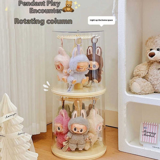 Stackable Transparent Rotating Display & Storage Box for Multi Labubu, Skullpanda, Crybaby Plush Pendants - Inaboxstore